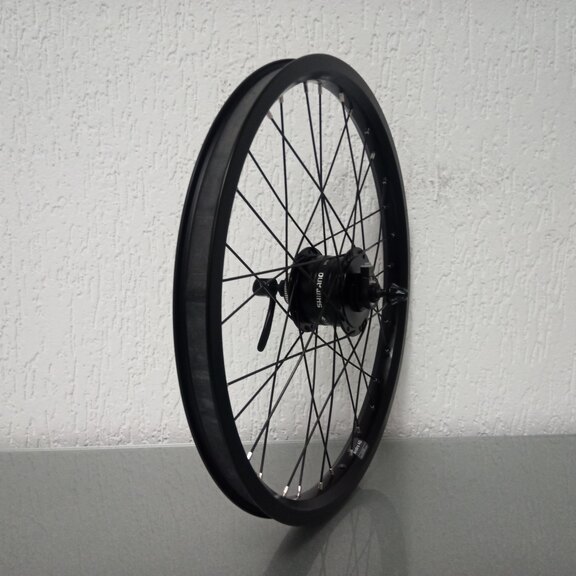 Roue avant / 406X25C / Rigida - Ryde / Andra 40 / Noir / Shimano / DH-3D37-QR 6V-3W Dynamo / 100 MM / Disc (Centerlock) / Cargo 